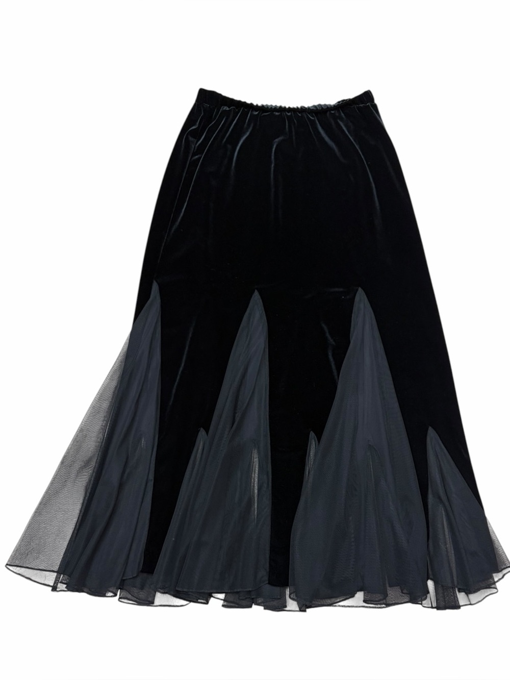 Xscape Petite Black Velvet & Sheer Mesh Maxi Skirt, Petite Large, Whimsigoth